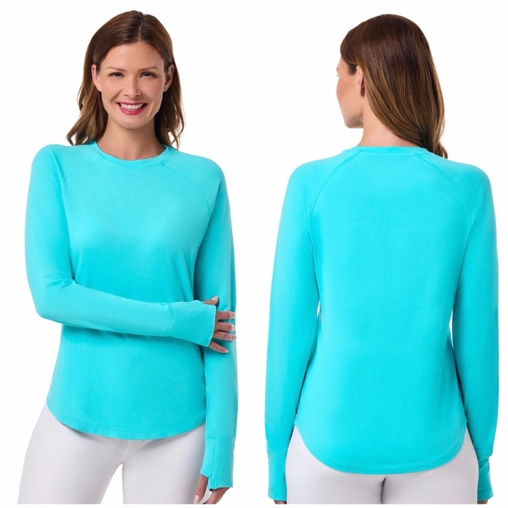 Coolibar LumaLeo Long Sleeve T-Shirt with Thumbholes in Blue Curacao size XXL